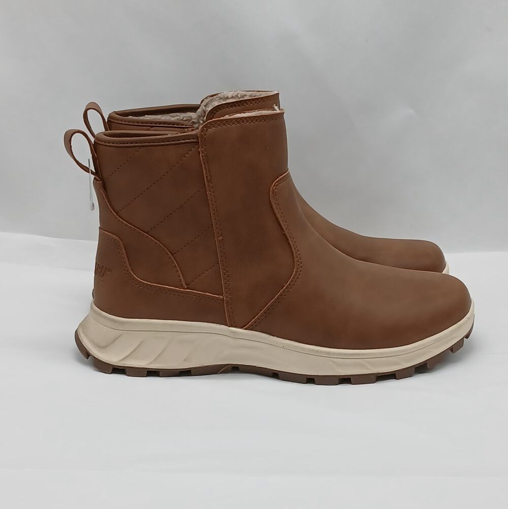 Khombu Womens Platform Ankle Boots Sz 8M Brown Chunky Sherpa Fleece Lined Hiking